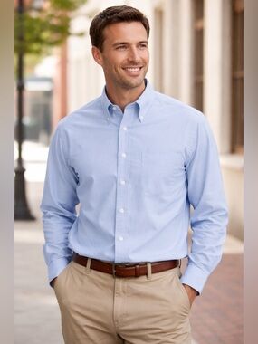 L.L. Bean Wrinkle-Resistant Button Down Shirt Blue 17.5 34 Traditional Fit